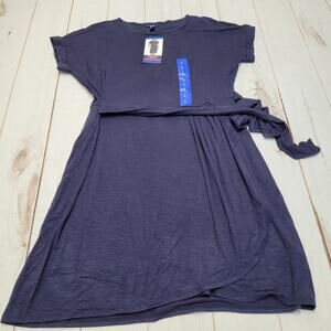 Chaps NWT crewneck knit dress tie waist navy blue knee length modest large